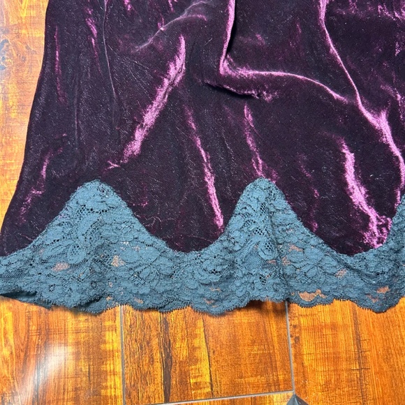 Vintage Polo Ralph Lauren Silk Maroon Purple Velvet Night Dress Slip Lace - Picture 3 of 8